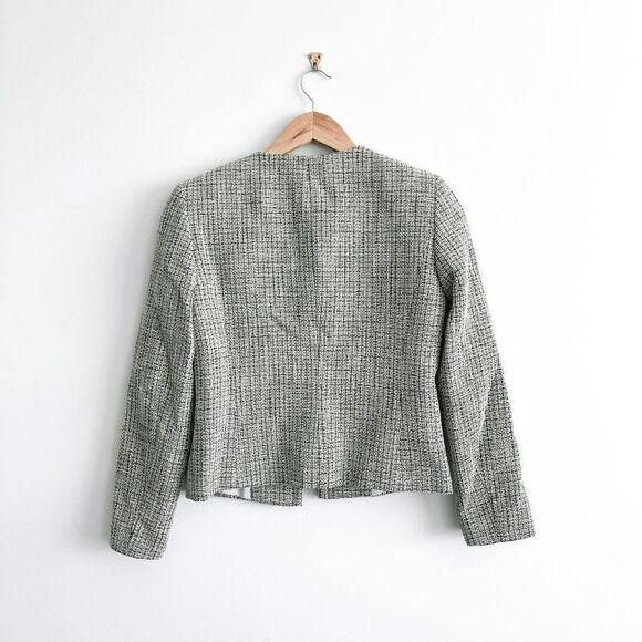 Tahari Womens Tweed Blazer Jacket Formal Long Sleeve Black Green White Petite 2 - Picture 2 of 7